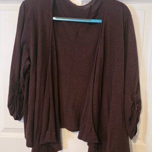 Brown cardigan sweater with 3/4 length sleeves with button detail, size 3X